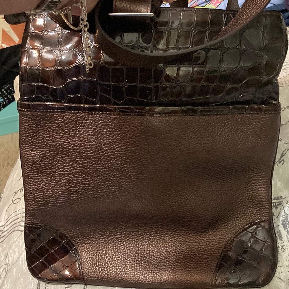Brighton EUC Peyton Faux Crocodile Pebbled Leather Copper/Brown Bag with charm. - Picture 12 of 14